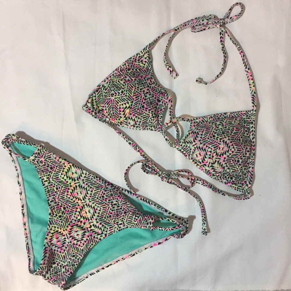 Colorful Print Triangle Halter Bikini